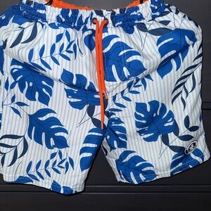Original Penguin Blue Leaf Print Swim Trunks